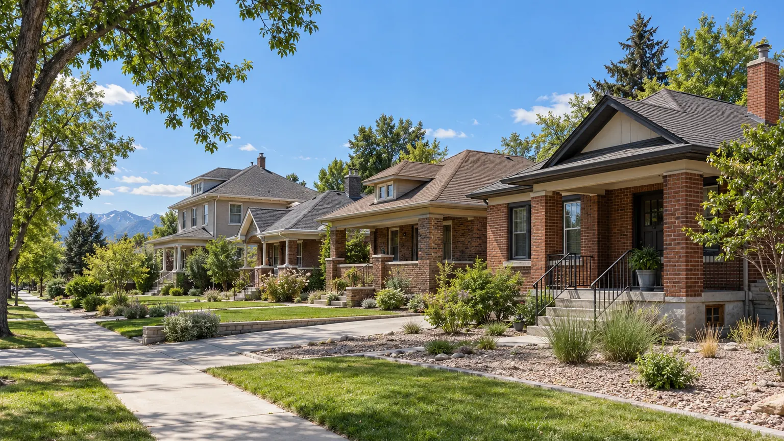 Residential street of typical houses in Denver